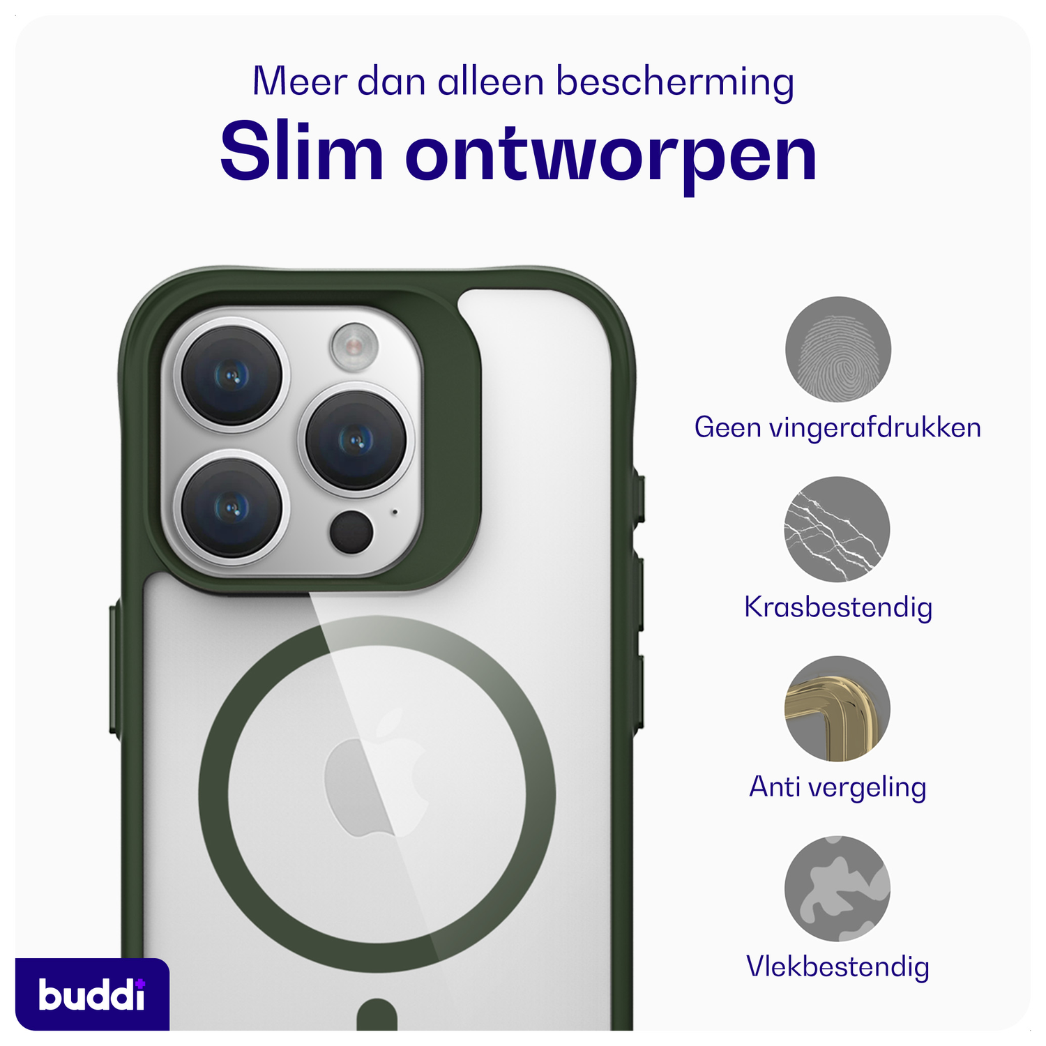 Buddi Hybrid Apple iPhone 15 Pro Hoesje MagSafe Back Cover Transparant Groen afbeelding 6