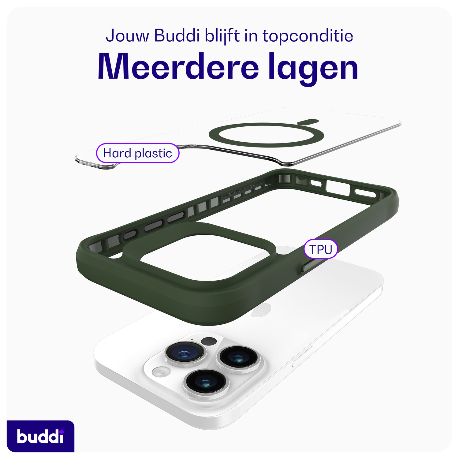 Buddi Hybrid Apple iPhone 15 Pro Hoesje MagSafe Back Cover Transparant Groen afbeelding 7