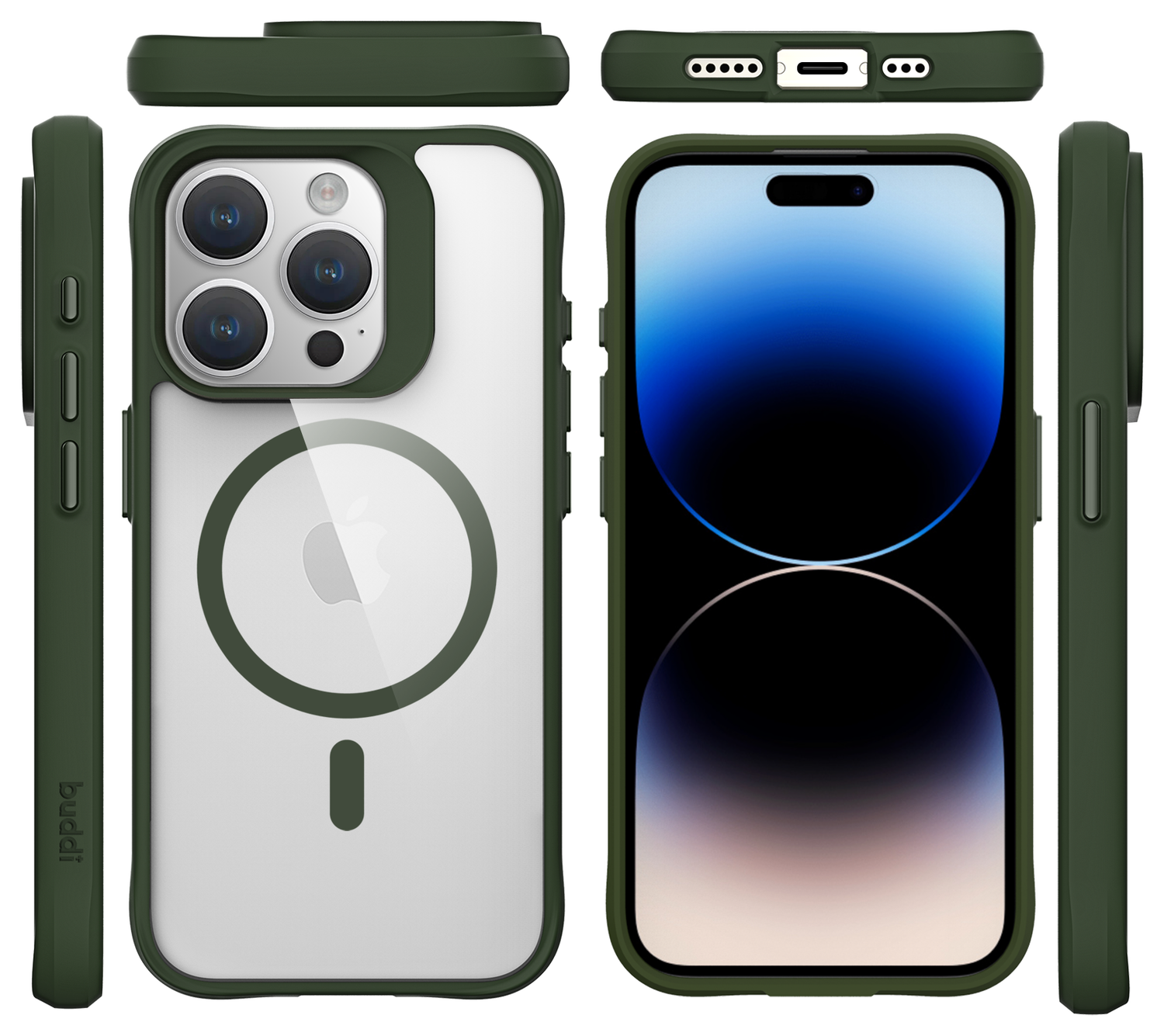 Buddi Hybrid Apple iPhone 15 Pro Hoesje MagSafe Back Cover Transparant Groen afbeelding 9