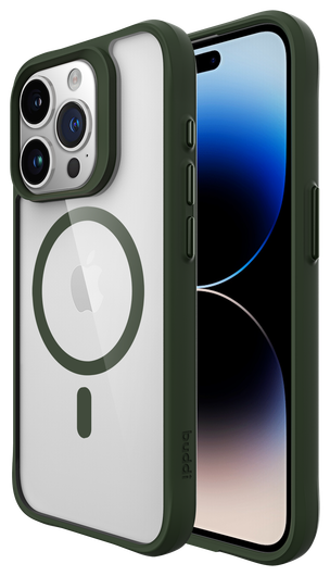 Buddi Hybrid Apple iPhone 15 Pro Hoesje MagSafe Back Cover Transparant Groen afbeelding 1