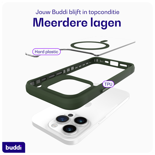Buddi Hybrid Apple iPhone 15 Pro Hoesje MagSafe Back Cover Transparant Groen afbeelding 7