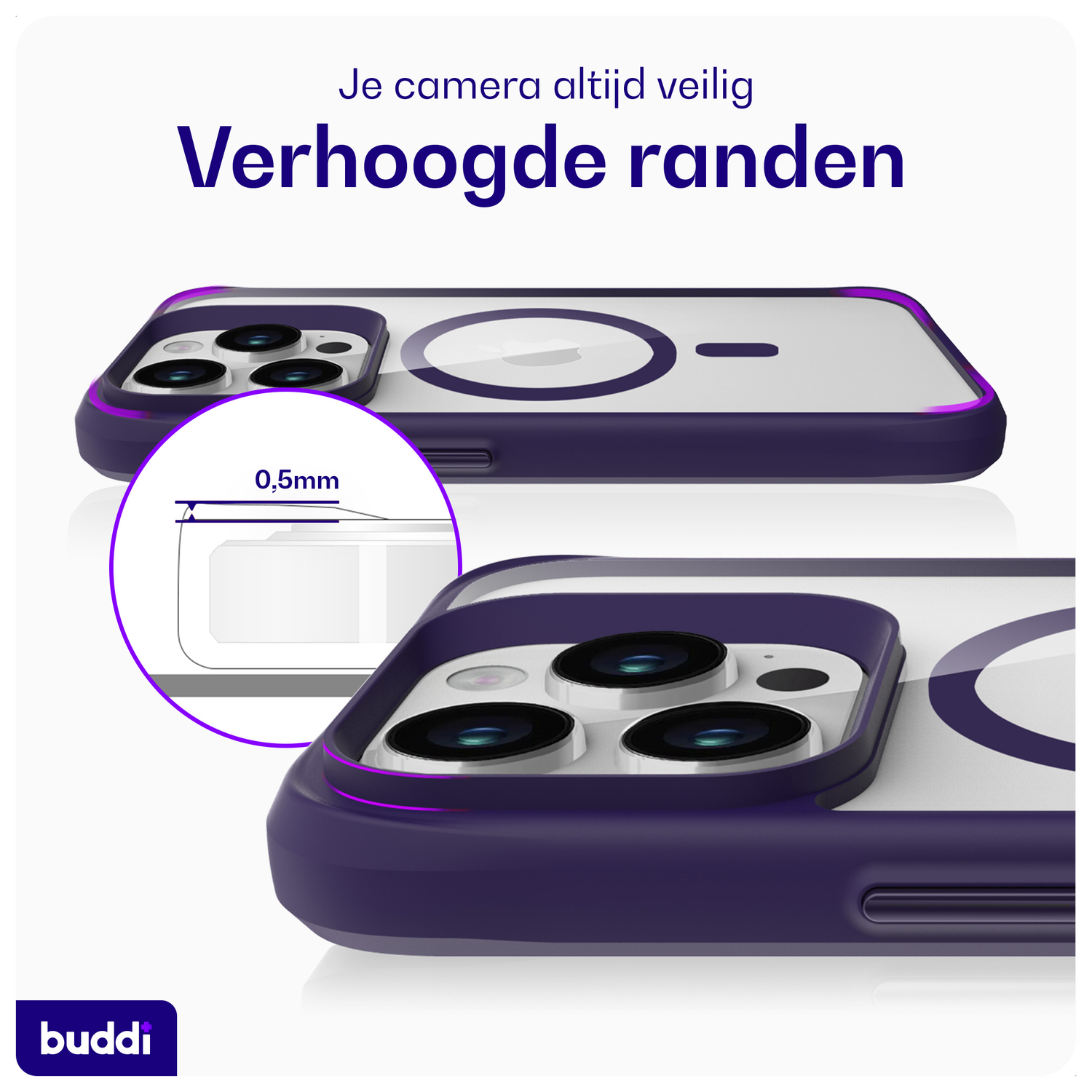 Buddi Hybrid Apple iPhone 15 Pro Hoesje MagSafe Back Cover Transparant Paars afbeelding 5