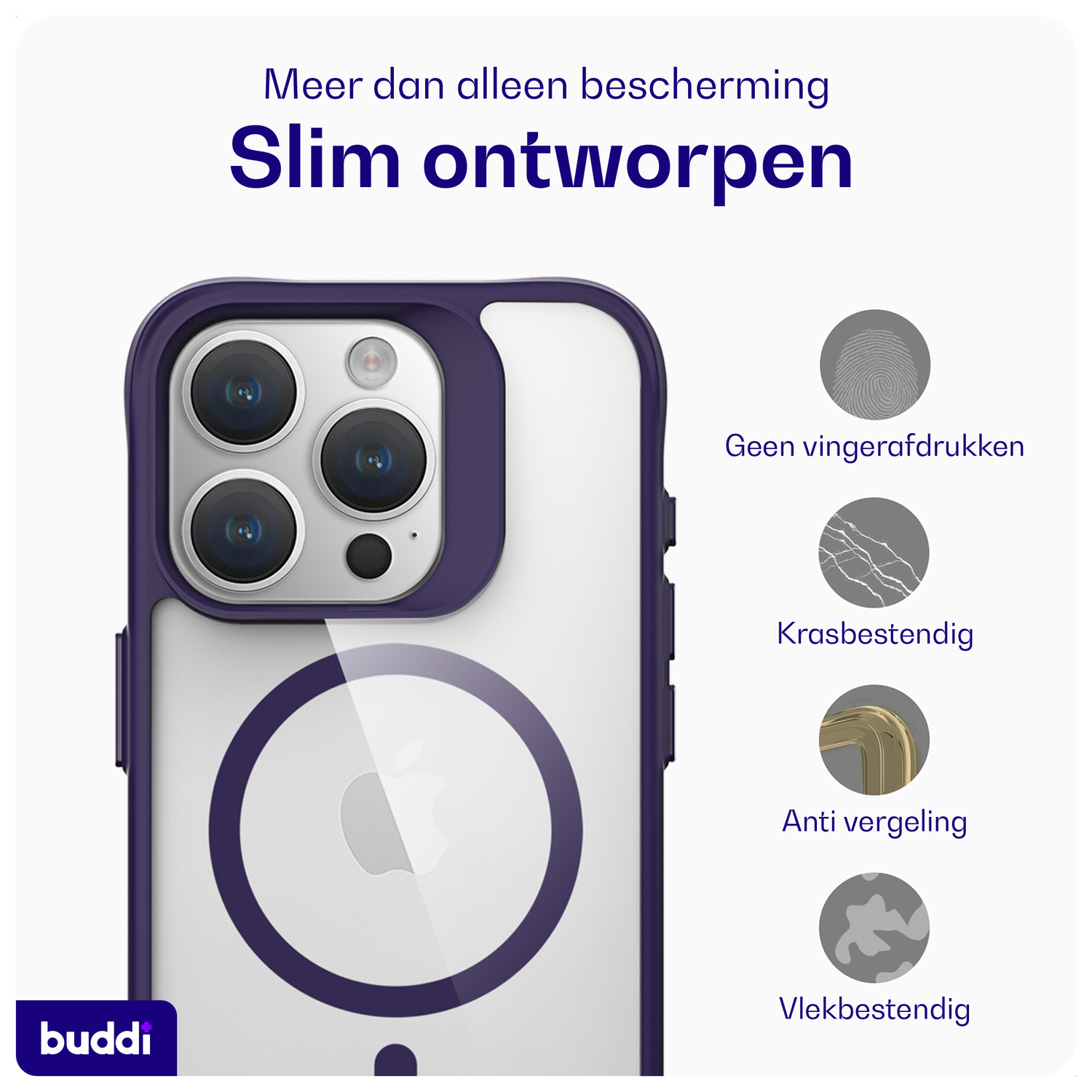 Buddi Hybrid Apple iPhone 15 Pro Hoesje MagSafe Back Cover Transparant Paars afbeelding 6