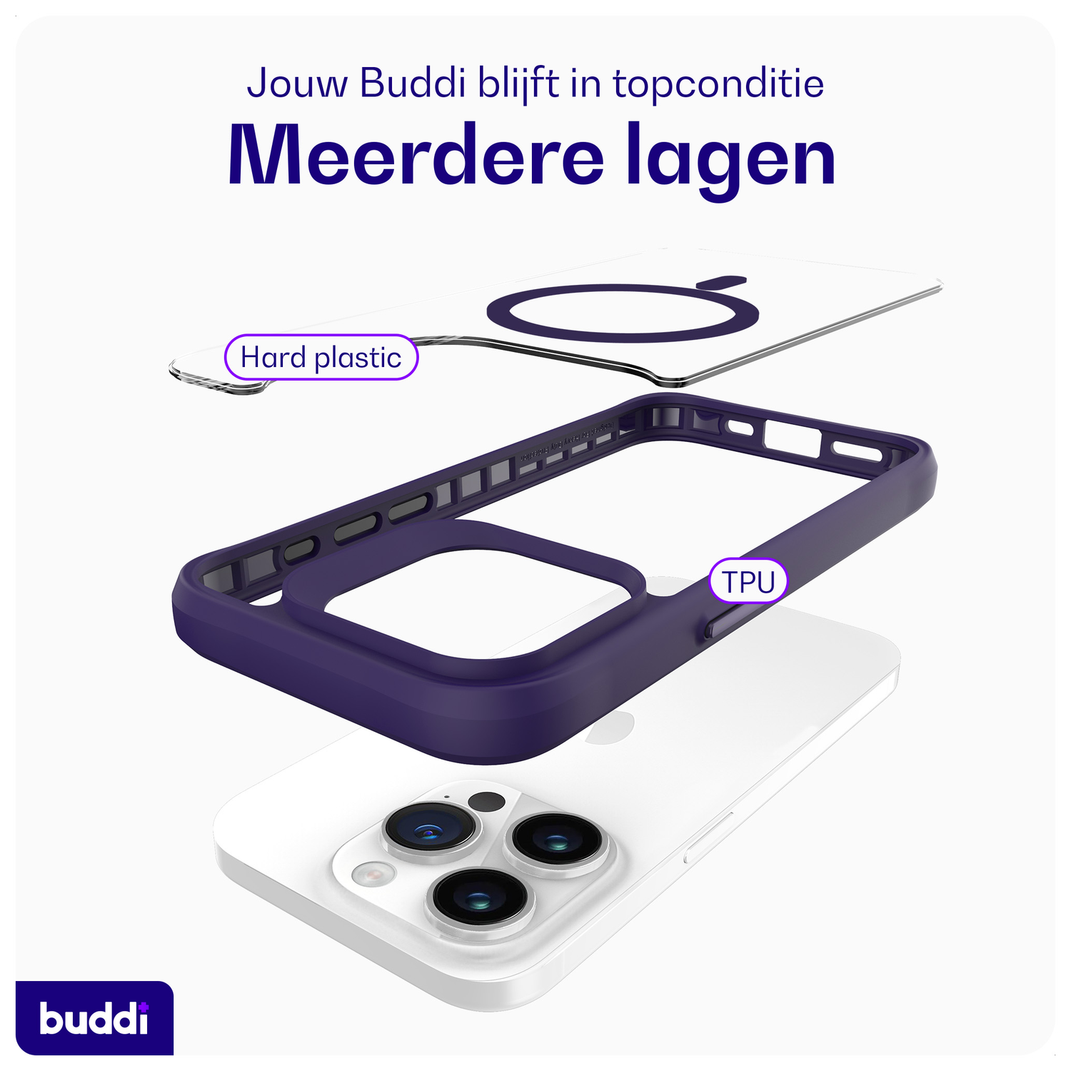 Buddi Hybrid Apple iPhone 15 Pro Hoesje MagSafe Back Cover Transparant Paars afbeelding 7