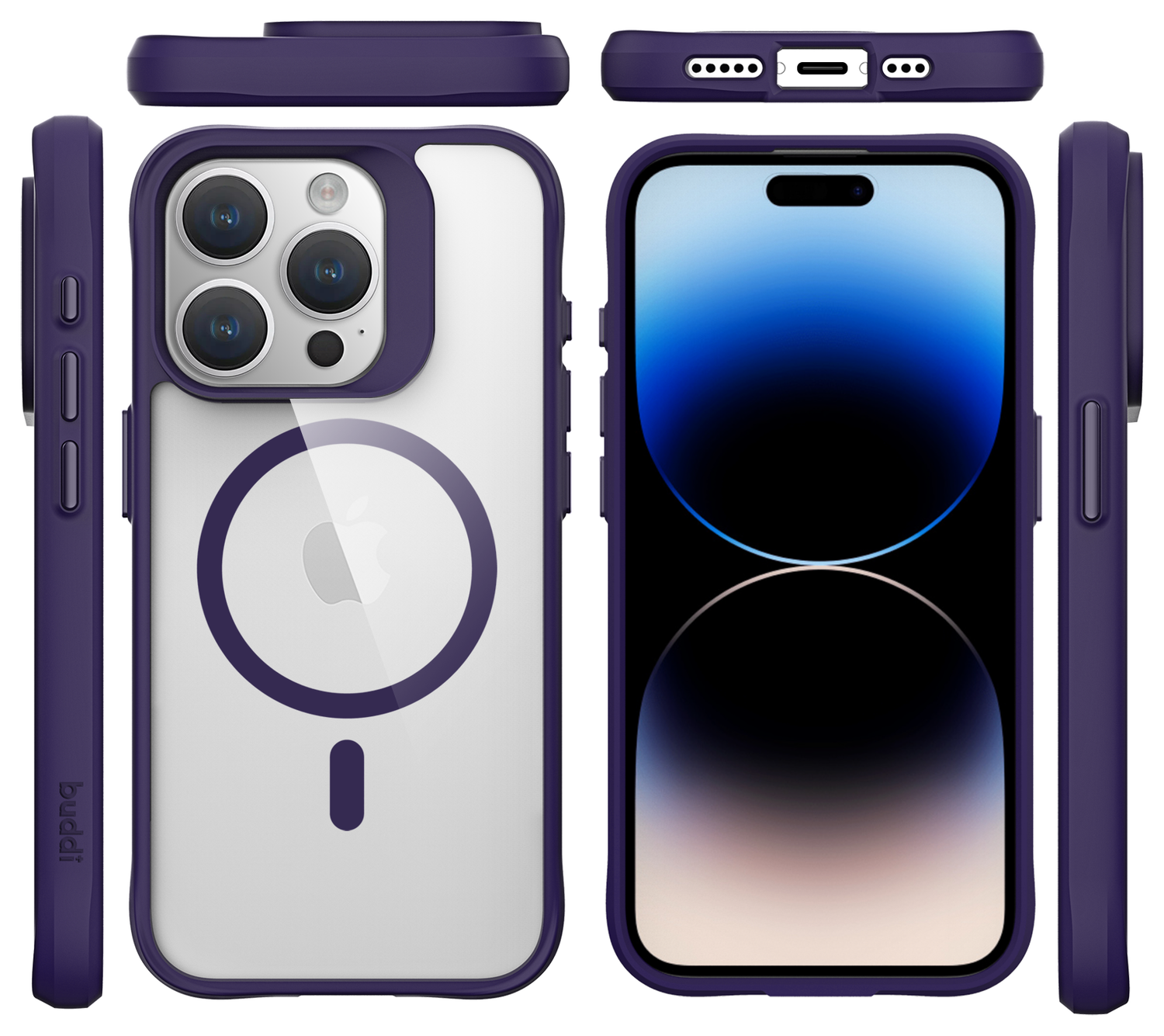 Buddi Hybrid Apple iPhone 15 Pro Hoesje MagSafe Back Cover Transparant Paars afbeelding 9