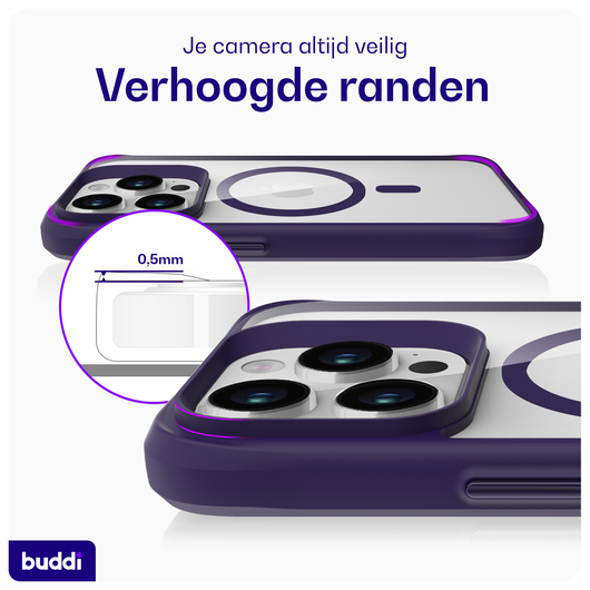 Buddi Hybrid Apple iPhone 15 Pro Hoesje MagSafe Back Cover Transparant Paars afbeelding 5