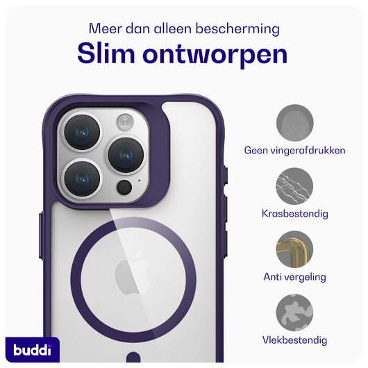 Buddi Hybrid Apple iPhone 15 Pro Hoesje MagSafe Back Cover Transparant Paars afbeelding 6