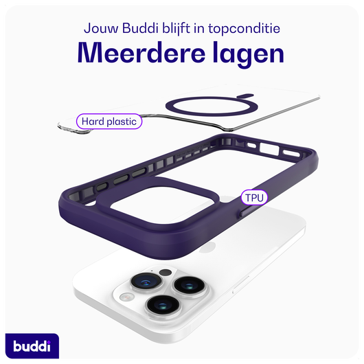 Buddi Hybrid Apple iPhone 15 Pro Hoesje MagSafe Back Cover Transparant Paars afbeelding 7