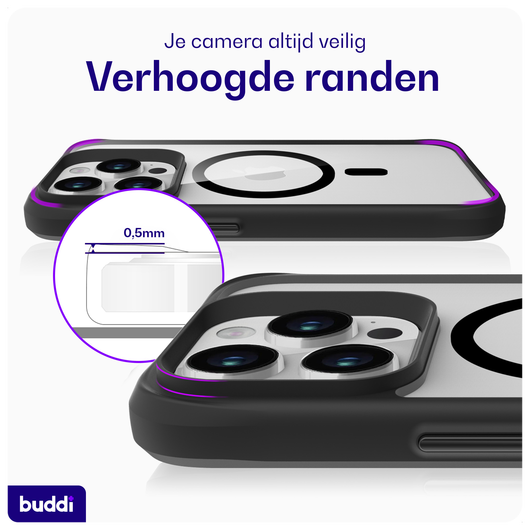 Buddi Hybrid Apple iPhone 15 Pro Max Hoesje MagSafe Back Cover Transparant Zwart afbeelding 5