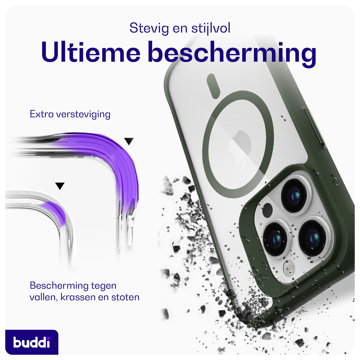 Buddi Hybrid Apple iPhone 15 Pro Max Hoesje MagSafe Back Cover Transparant Groen afbeelding 2
