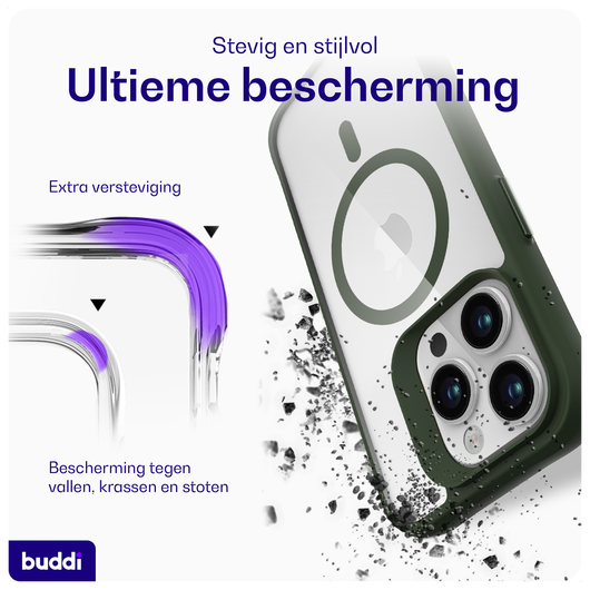 Buddi Hybrid Apple iPhone 15 Pro Max Hoesje MagSafe Back Cover Transparant Groen afbeelding 2