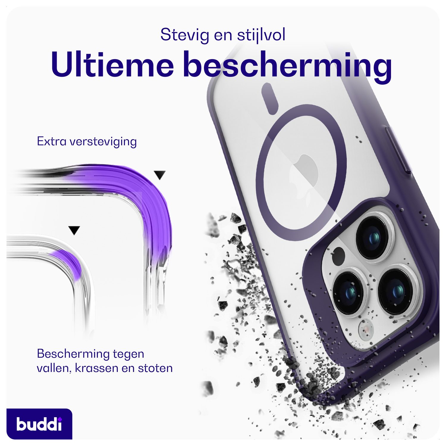 Buddi Hybrid Apple iPhone 15 Pro Max Hoesje MagSafe Back Cover Transparant Paars afbeelding 2