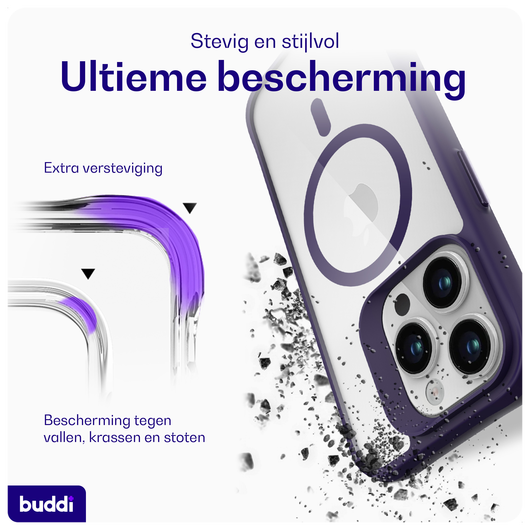 Buddi Hybrid Apple iPhone 15 Pro Max Hoesje MagSafe Back Cover Transparant Paars afbeelding 2