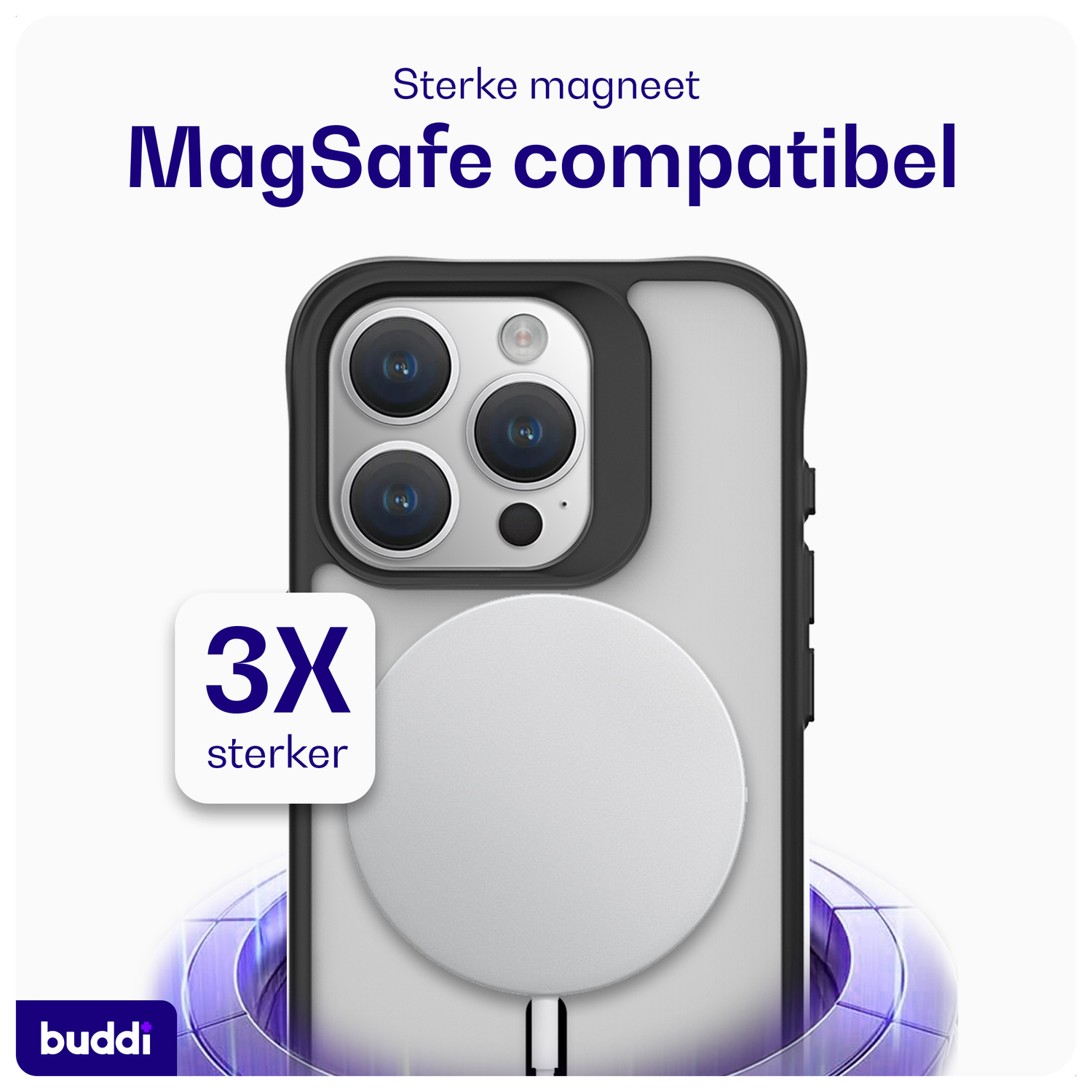 Buddi Hybrid Apple iPhone 15 Pro Max Hoesje MagSafe Back Cover Matte Zwart afbeelding 3