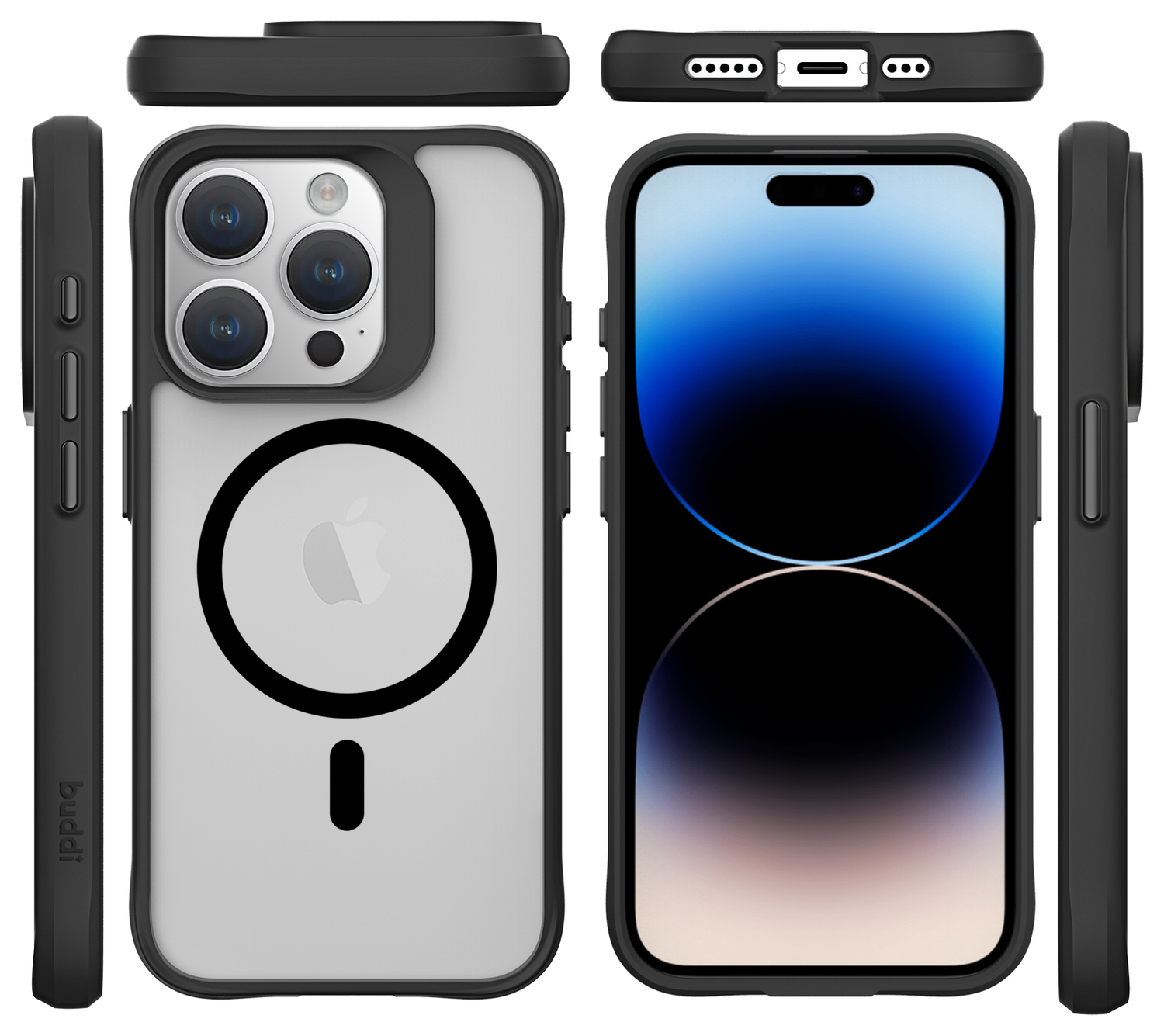 Buddi Hybrid Apple iPhone 15 Pro Max Hoesje MagSafe Back Cover Matte Zwart afbeelding 9