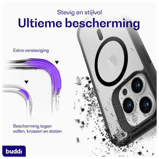 Buddi Hybrid Apple iPhone 15 Pro Max Hoesje MagSafe Back Cover Matte Zwart afbeelding 2