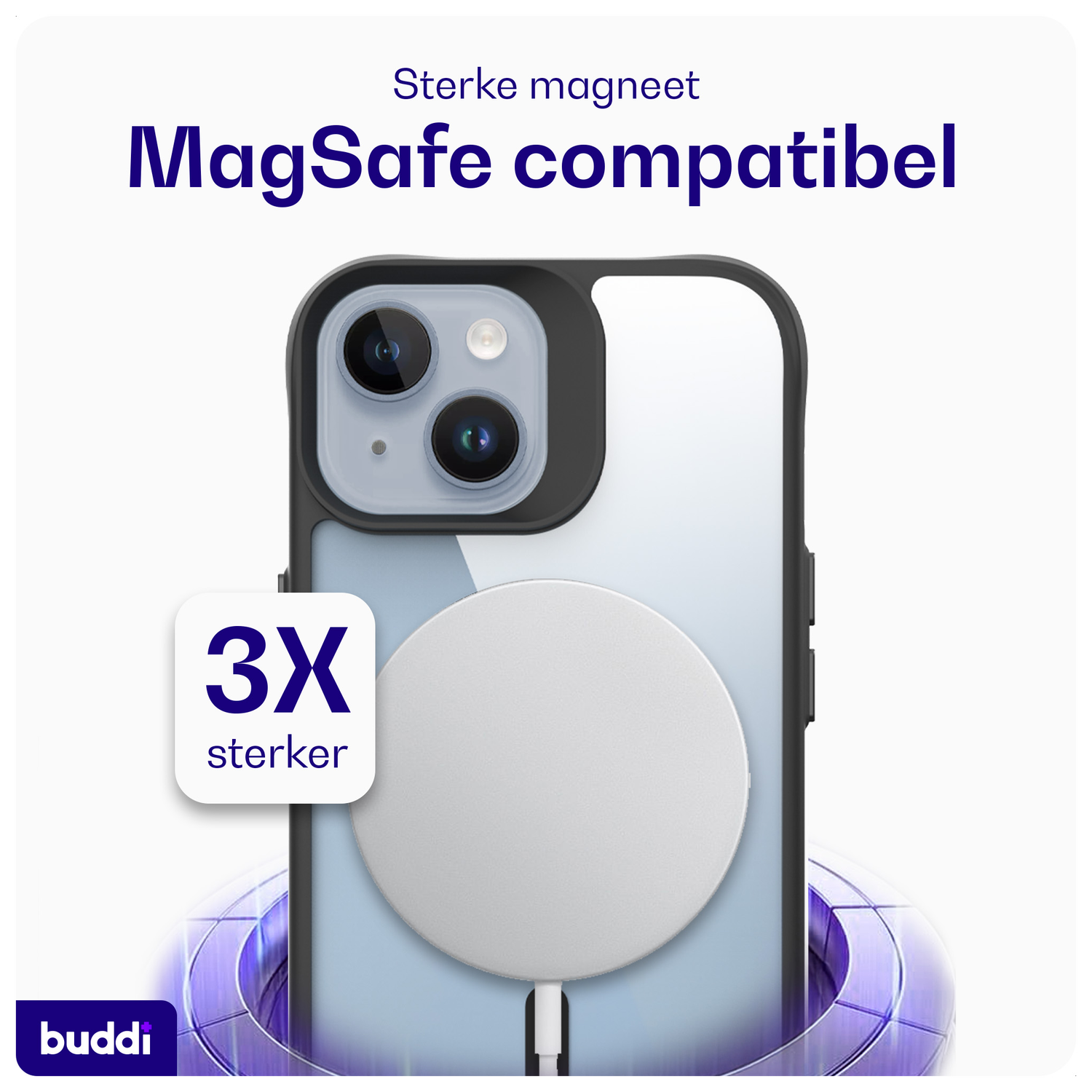 Buddi Hybrid Apple iPhone 15 / 14 / 13 Hoesje MagSafe Transparant Zwart afbeelding 3