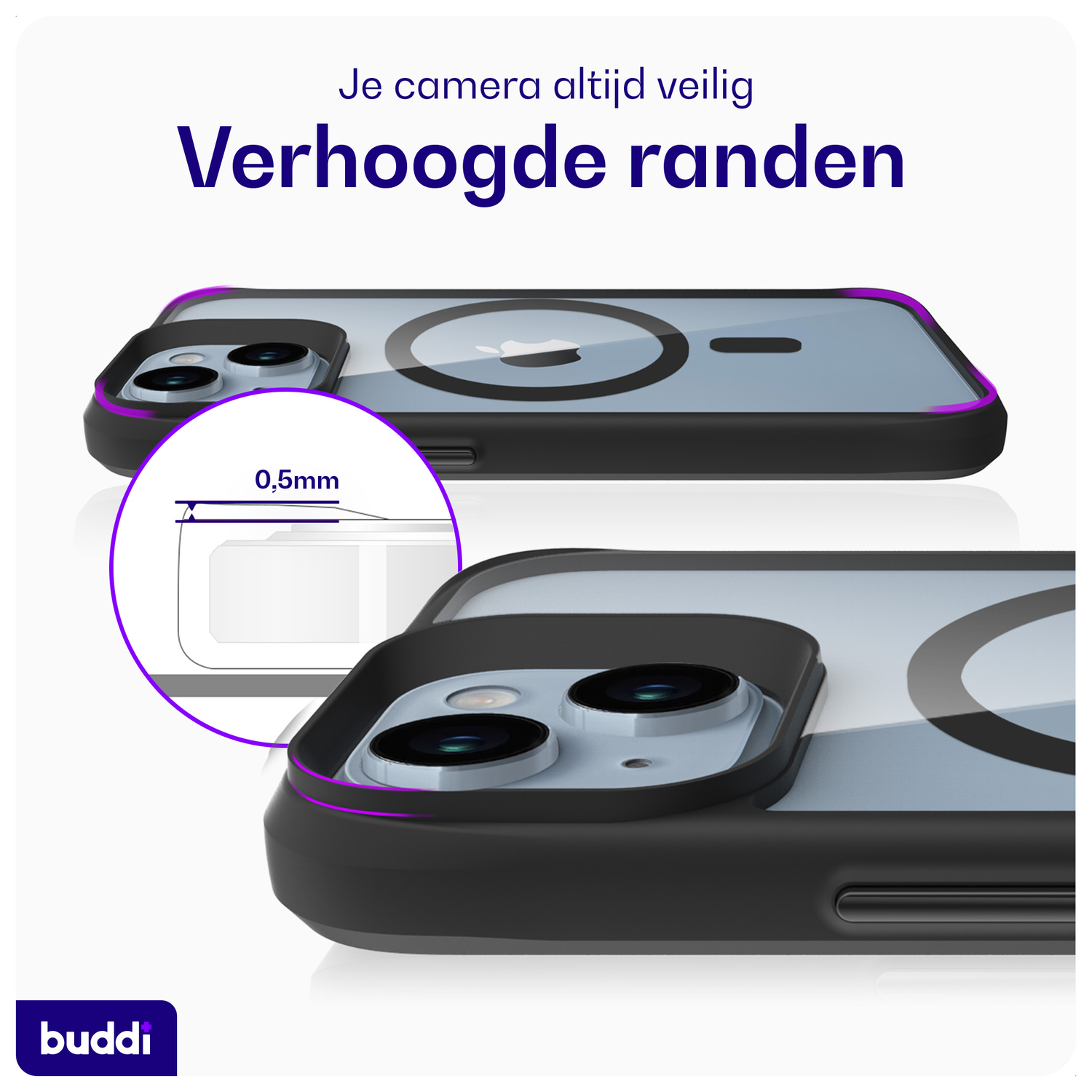 Buddi Hybrid Apple iPhone 15 / 14 / 13 Hoesje MagSafe Transparant Zwart afbeelding 5
