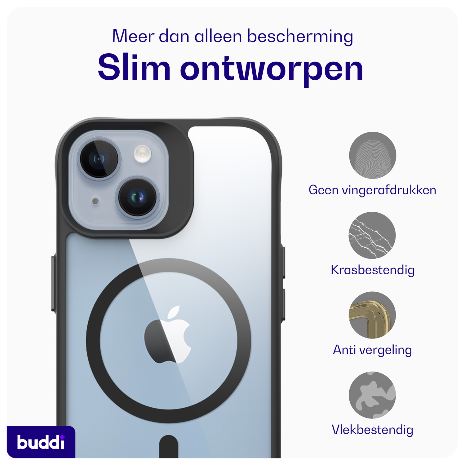 Buddi Hybrid Apple iPhone 15 / 14 / 13 Hoesje MagSafe Transparant Zwart afbeelding 6