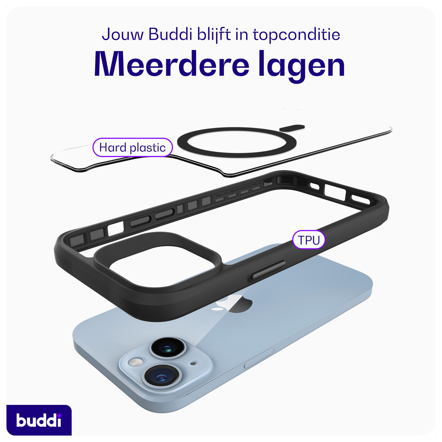 Buddi Hybrid Apple iPhone 15 / 14 / 13 Hoesje MagSafe Transparant Zwart afbeelding 7