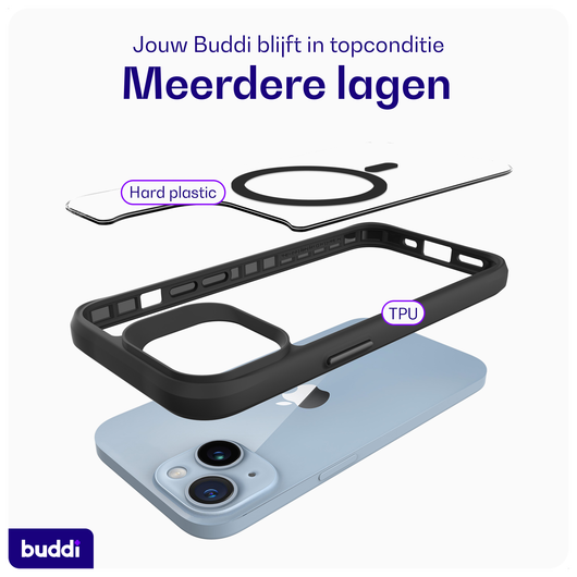 Buddi Hybrid Apple iPhone 15 / 14 / 13 Hoesje MagSafe Transparant Zwart afbeelding 7