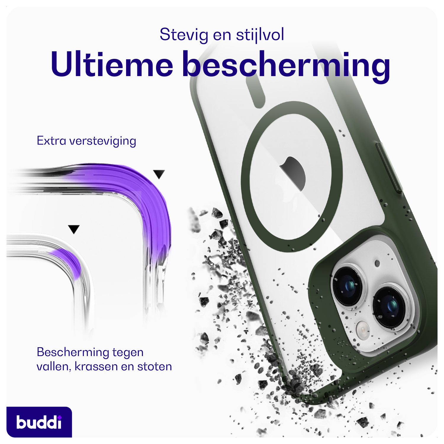 Buddi Hybrid Apple iPhone 15 / 14 / 13 Hoesje MagSafe Transparant Groen afbeelding 2