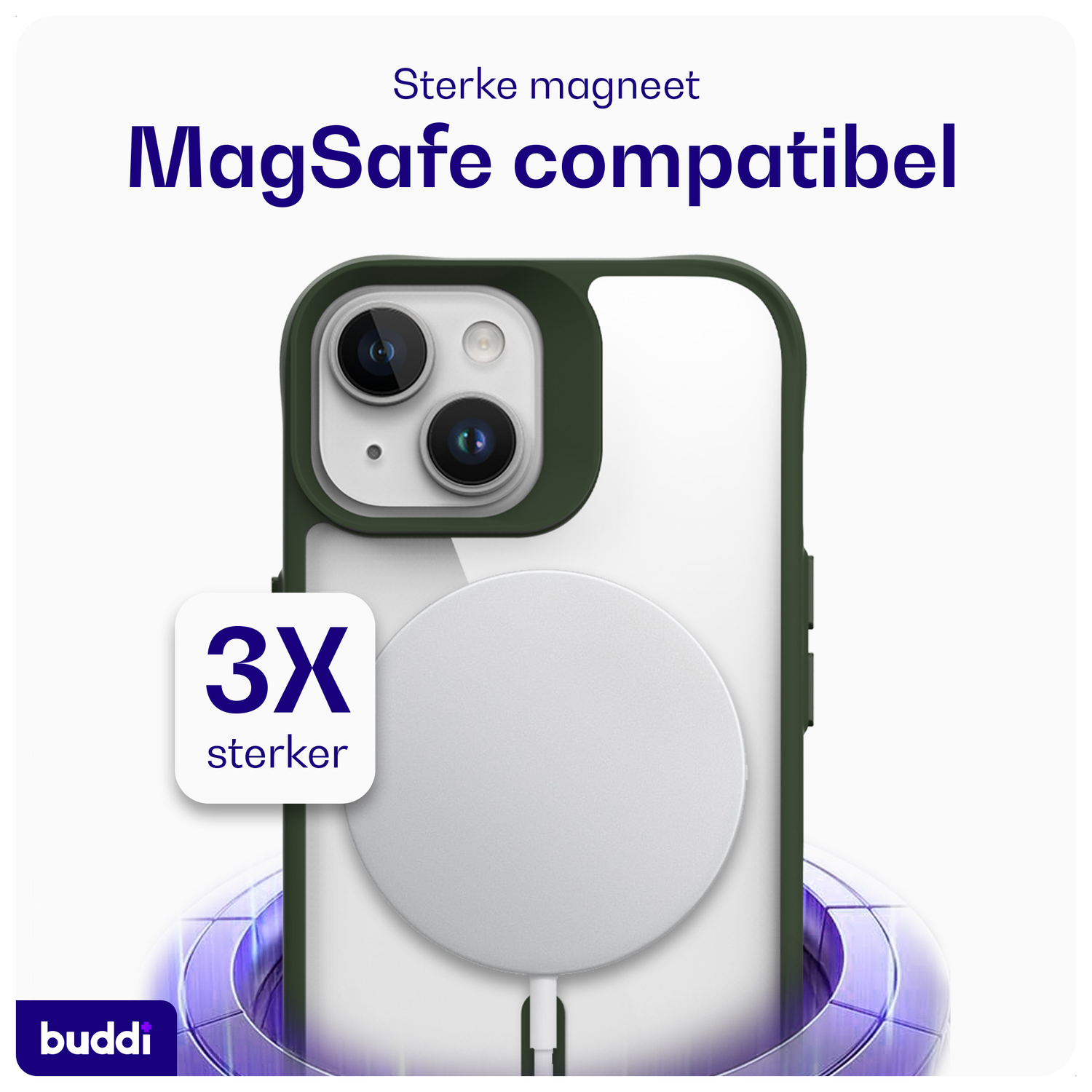 Buddi Hybrid Apple iPhone 15 / 14 / 13 Hoesje MagSafe Transparant Groen afbeelding 3