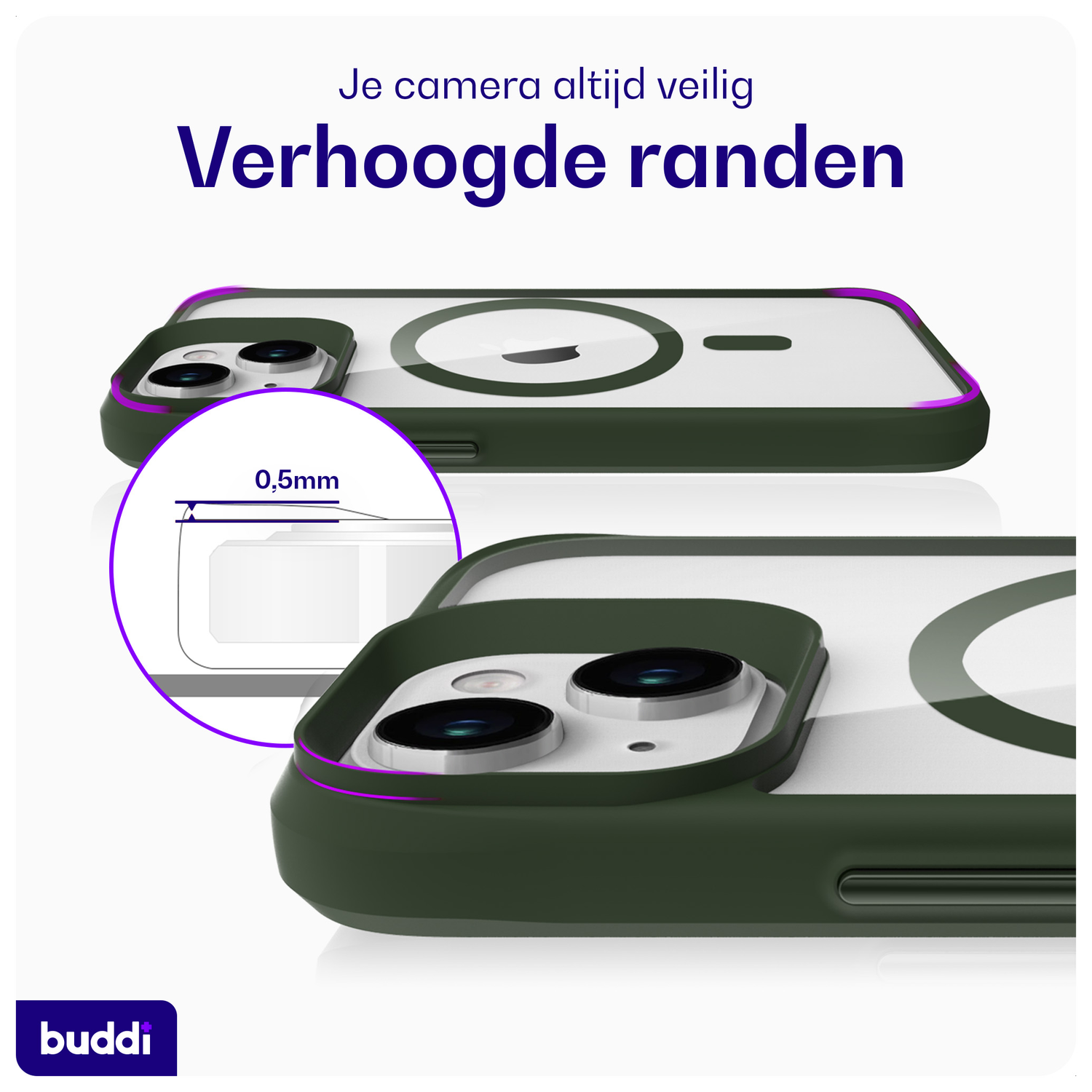 Buddi Hybrid Apple iPhone 15 / 14 / 13 Hoesje MagSafe Transparant Groen afbeelding 5