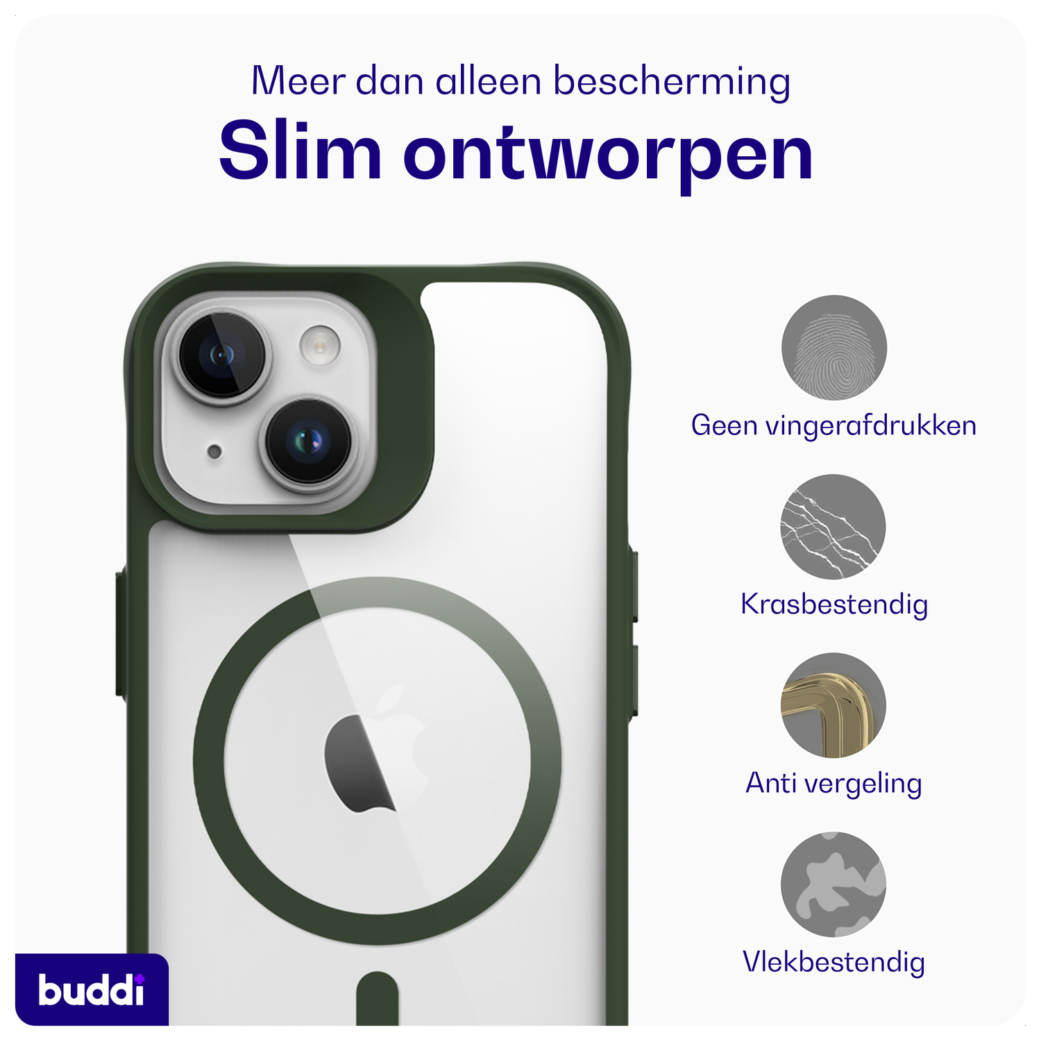 Buddi Hybrid Apple iPhone 15 / 14 / 13 Hoesje MagSafe Transparant Groen afbeelding 6
