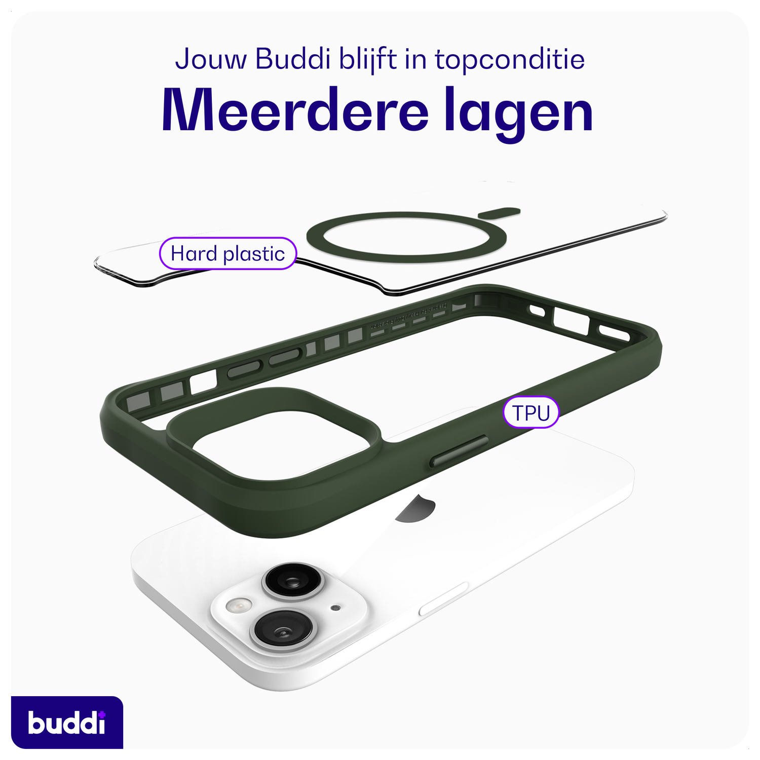 Buddi Hybrid Apple iPhone 15 / 14 / 13 Hoesje MagSafe Transparant Groen afbeelding 7