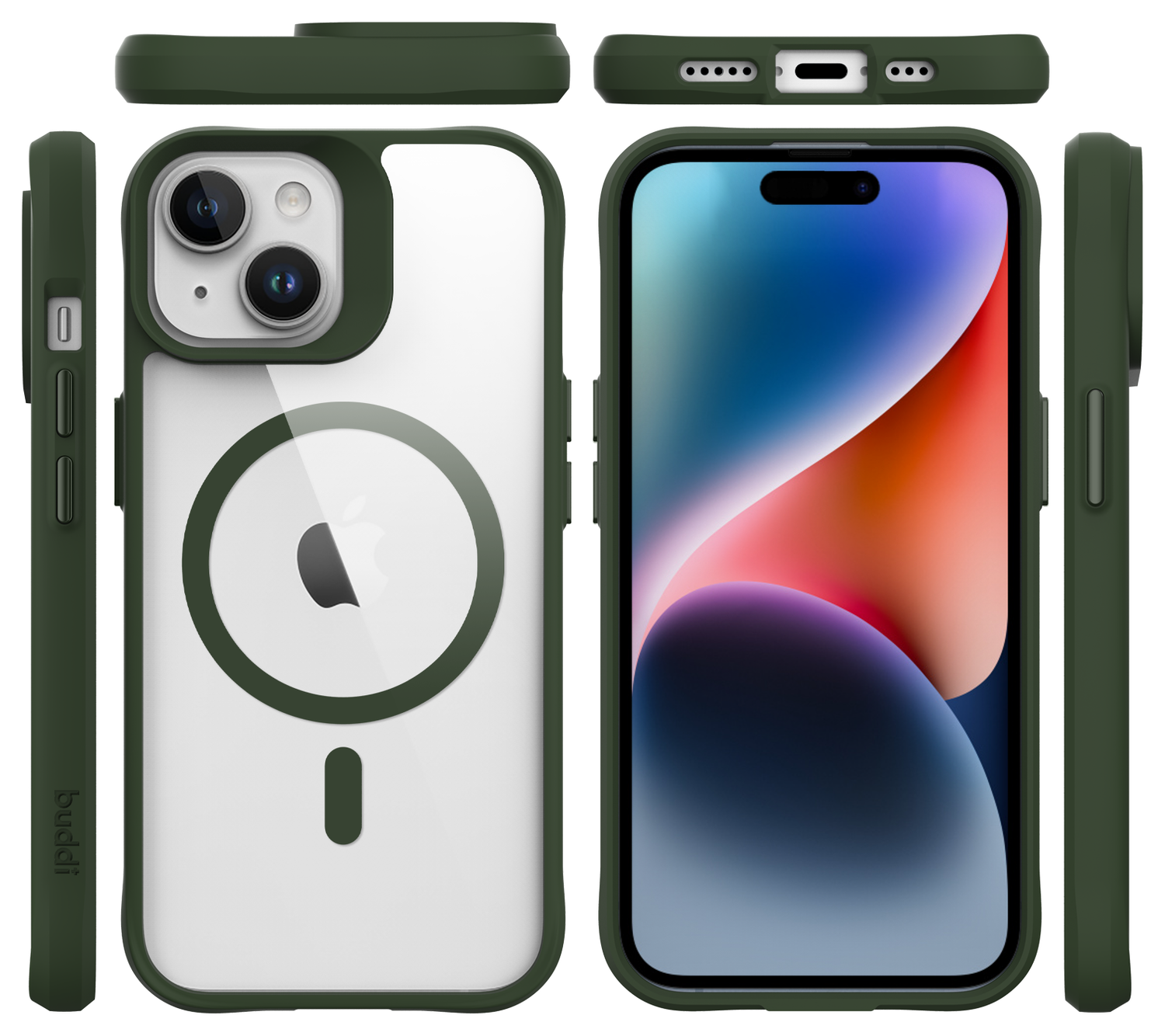 Buddi Hybrid Apple iPhone 15 / 14 / 13 Hoesje MagSafe Transparant Groen afbeelding 9
