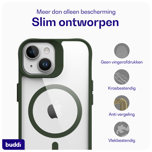 Buddi Hybrid Apple iPhone 15 / 14 / 13 Hoesje MagSafe Transparant Groen afbeelding 6