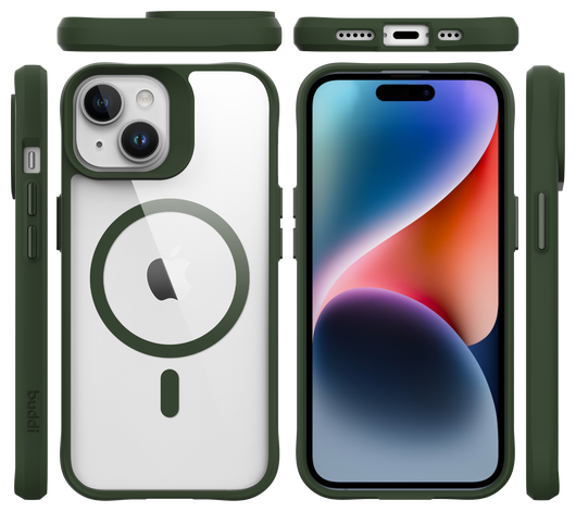 Buddi Hybrid Apple iPhone 15 / 14 / 13 Hoesje MagSafe Transparant Groen afbeelding 9