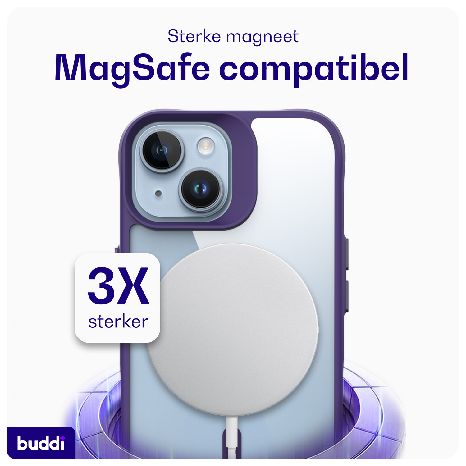Buddi Hybrid Apple iPhone 15 / 14 / 13 Hoesje MagSafe Transparant Paars afbeelding 3