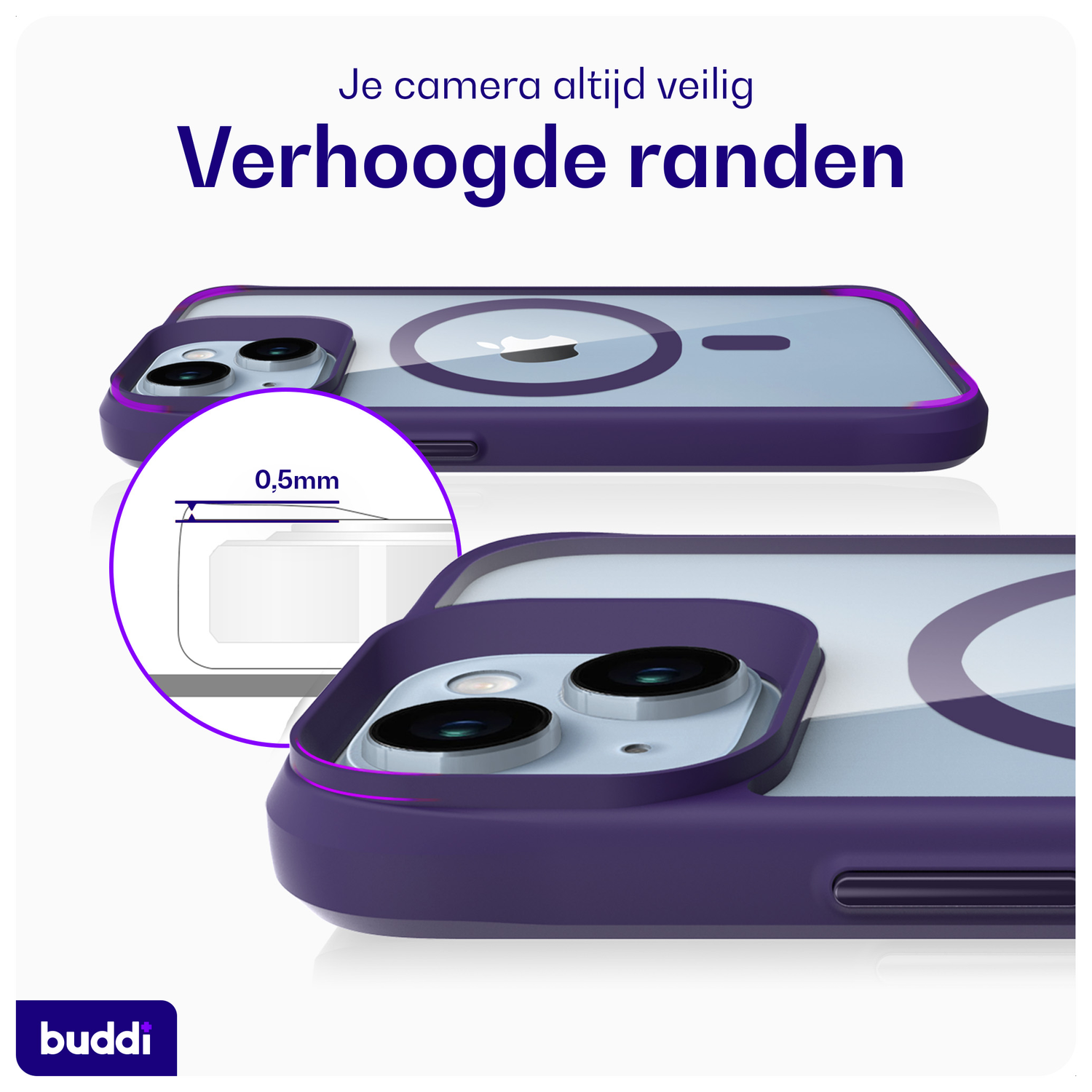 Buddi Hybrid Apple iPhone 15 / 14 / 13 Hoesje MagSafe Transparant Paars afbeelding 5
