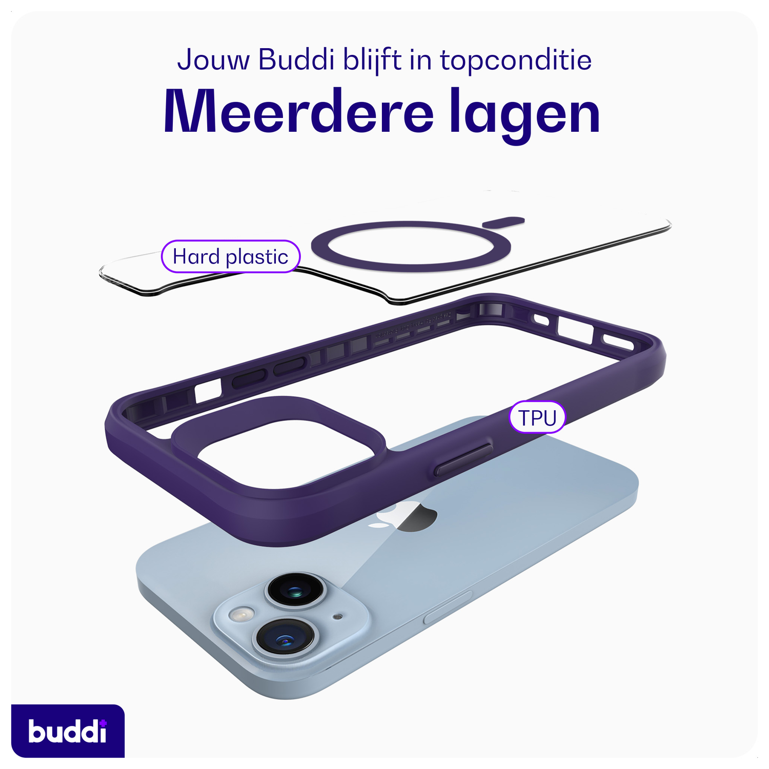 Buddi Hybrid Apple iPhone 15 / 14 / 13 Hoesje MagSafe Transparant Paars afbeelding 7