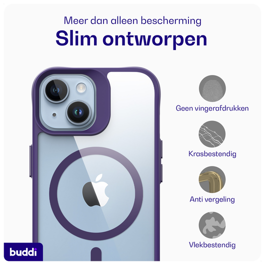 Buddi Hybrid Apple iPhone 15 / 14 / 13 Hoesje MagSafe Transparant Paars afbeelding 6