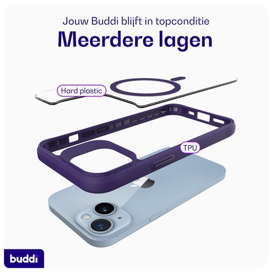 Buddi Hybrid Apple iPhone 15 / 14 / 13 Hoesje MagSafe Transparant Paars afbeelding 7