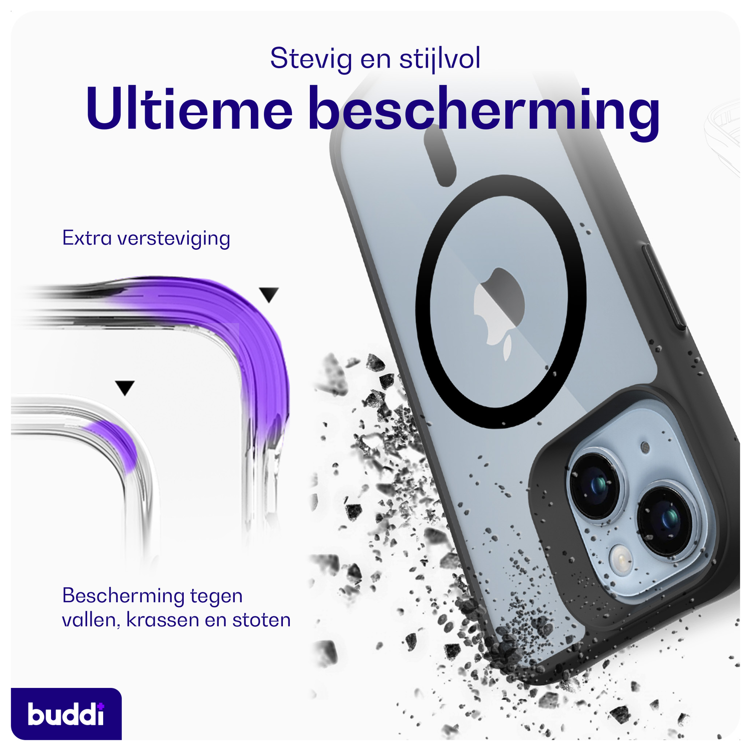 Buddi Hybrid Apple iPhone 15 / 14 / 13 Hoesje MagSafe Back Cover Matte Zwart afbeelding 2