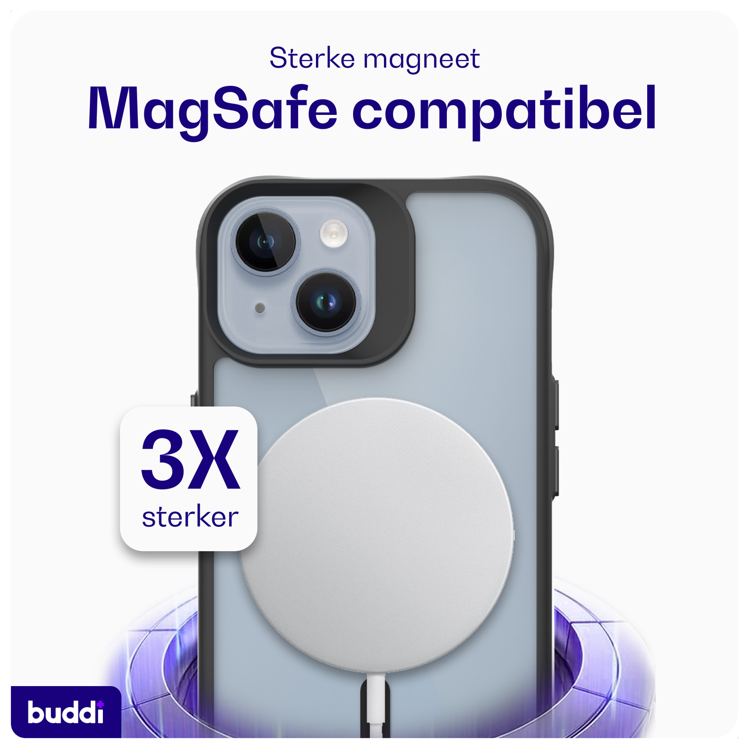 Buddi Hybrid Apple iPhone 15 / 14 / 13 Hoesje MagSafe Back Cover Matte Zwart afbeelding 3