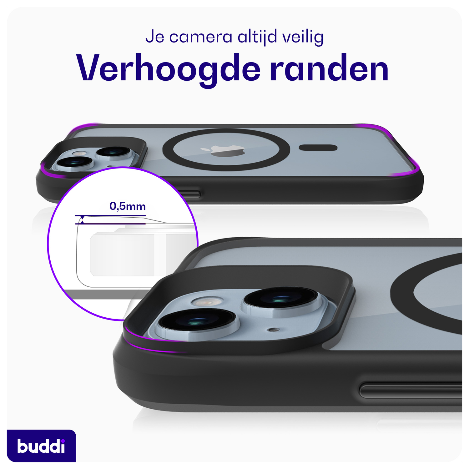 Buddi Hybrid Apple iPhone 15 / 14 / 13 Hoesje MagSafe Back Cover Matte Zwart afbeelding 5