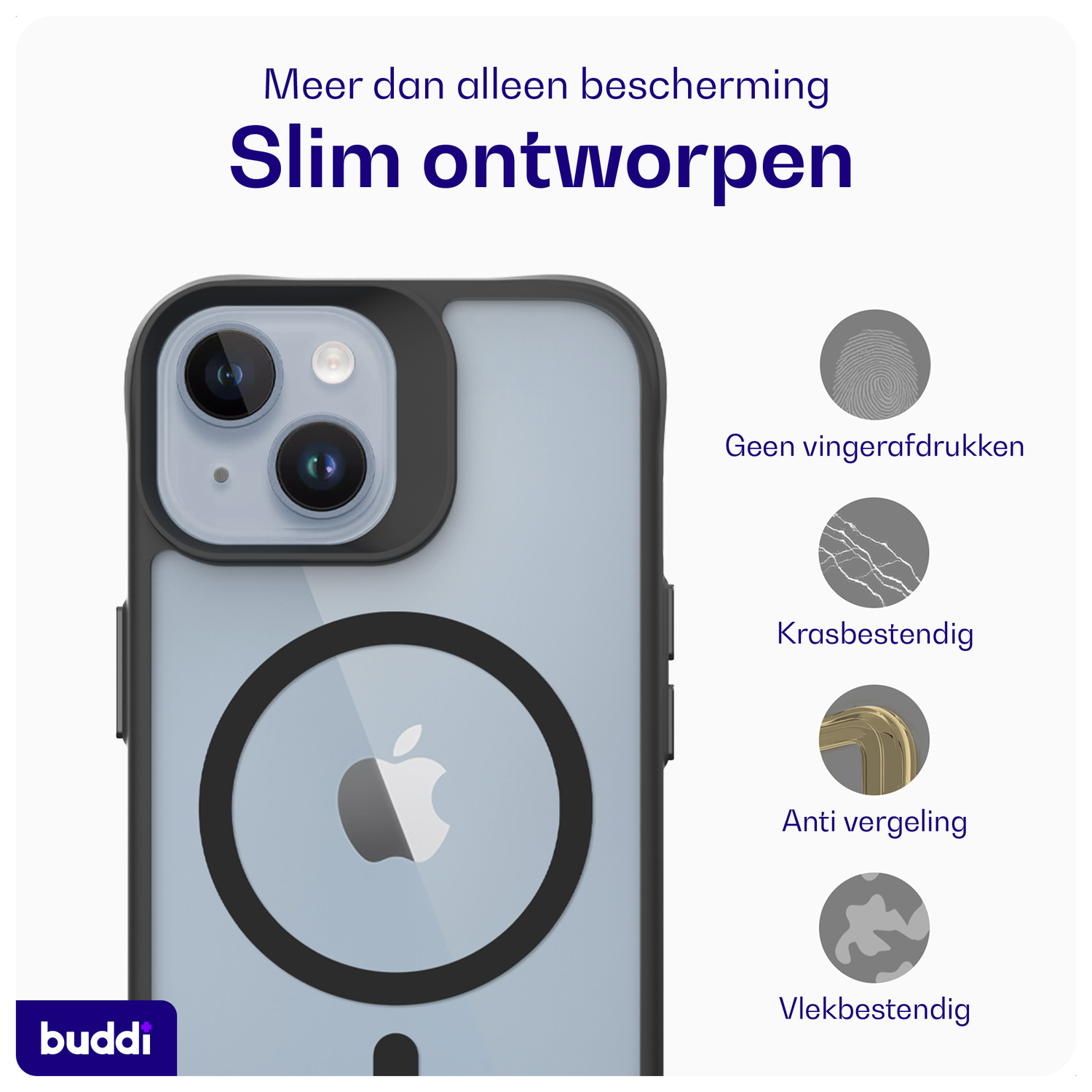 Buddi Hybrid Apple iPhone 15 / 14 / 13 Hoesje MagSafe Back Cover Matte Zwart afbeelding 6