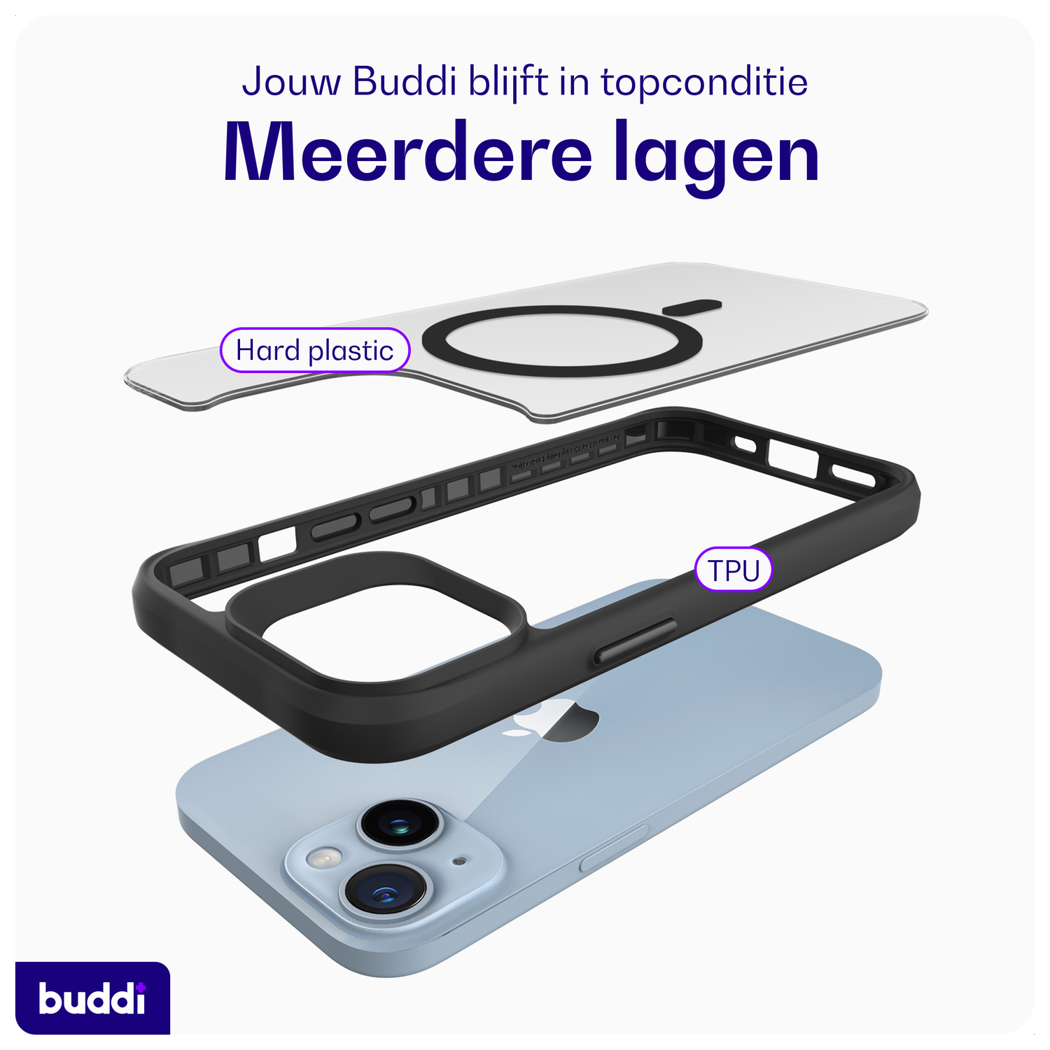 Buddi Hybrid Apple iPhone 15 / 14 / 13 Hoesje MagSafe Back Cover Matte Zwart afbeelding 7