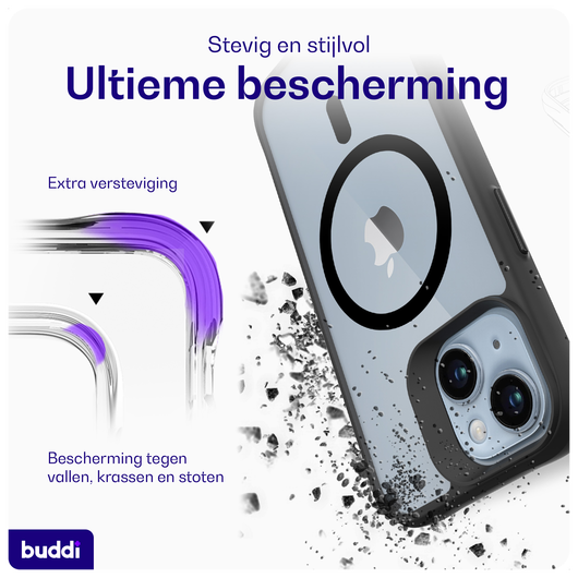 Buddi Hybrid Apple iPhone 15 / 14 / 13 Hoesje MagSafe Back Cover Matte Zwart afbeelding 2