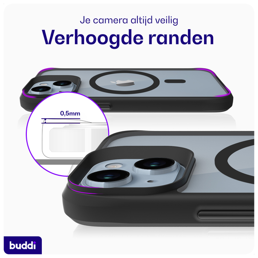 Buddi Hybrid Apple iPhone 15 / 14 / 13 Hoesje MagSafe Back Cover Matte Zwart afbeelding 5