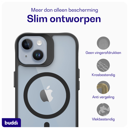 Buddi Hybrid Apple iPhone 15 / 14 / 13 Hoesje MagSafe Back Cover Matte Zwart afbeelding 6