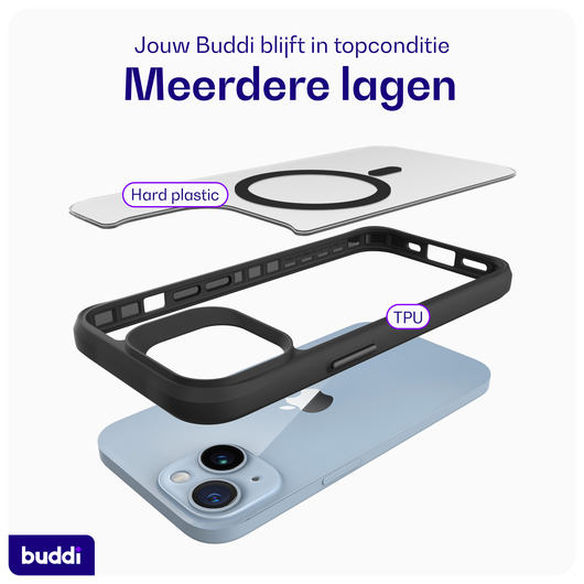 Buddi Hybrid Apple iPhone 15 / 14 / 13 Hoesje MagSafe Back Cover Matte Zwart afbeelding 7