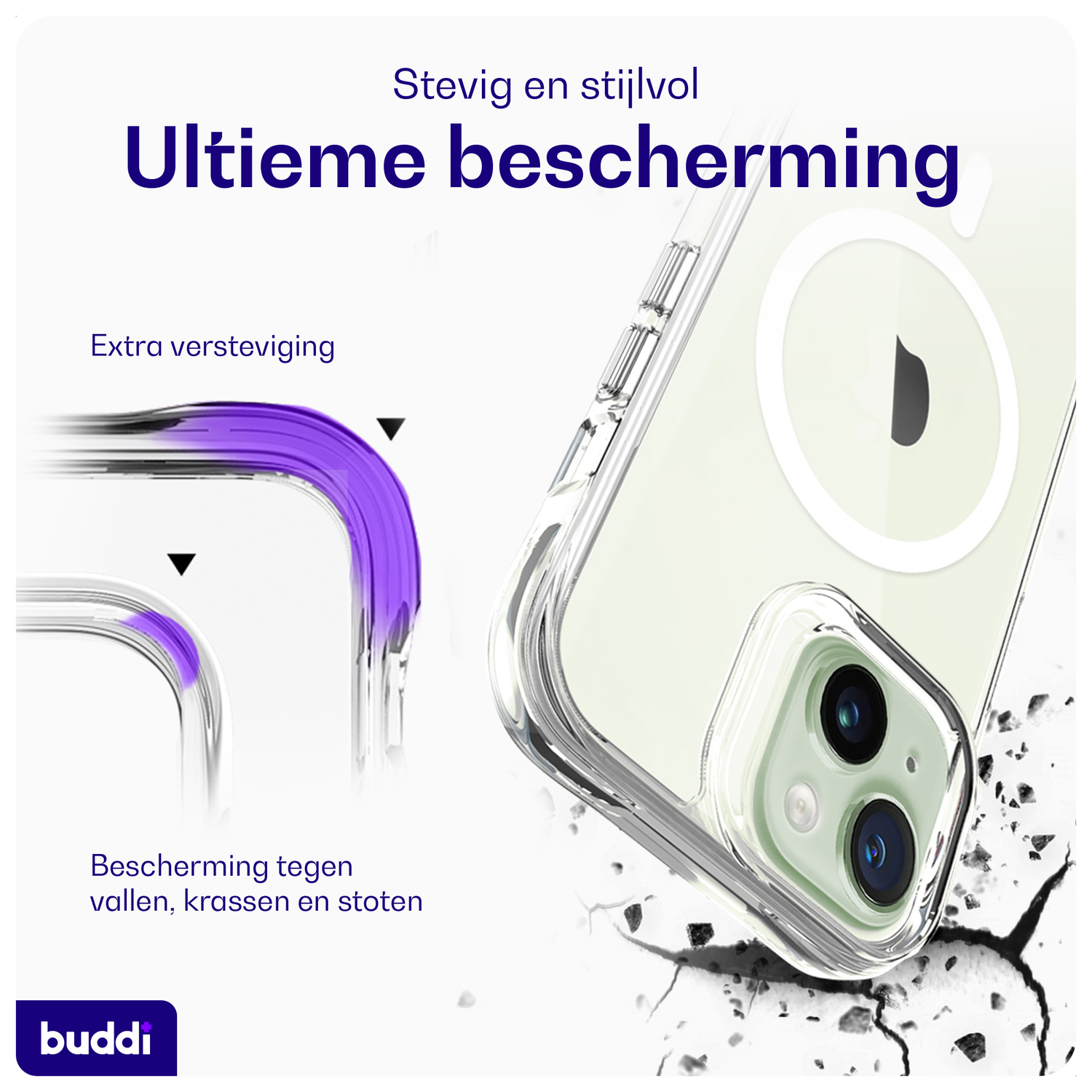 Buddi Core Apple iPhone 15 Hoesje MagSafe Back Cover Transparant afbeelding 2