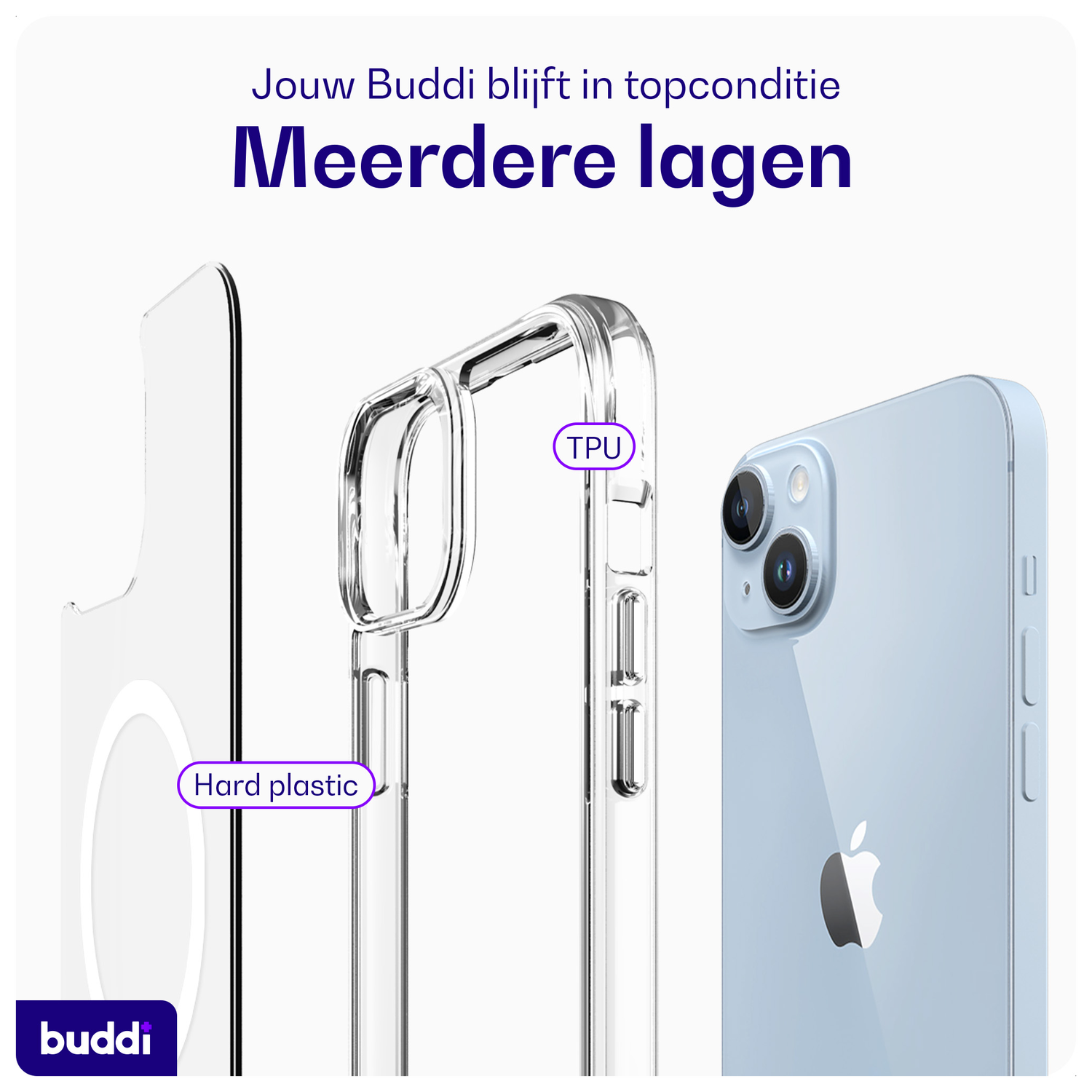 Buddi Core Apple iPhone 14 / 13 Hoesje MagSafe Back Cover Transparant afbeelding 7