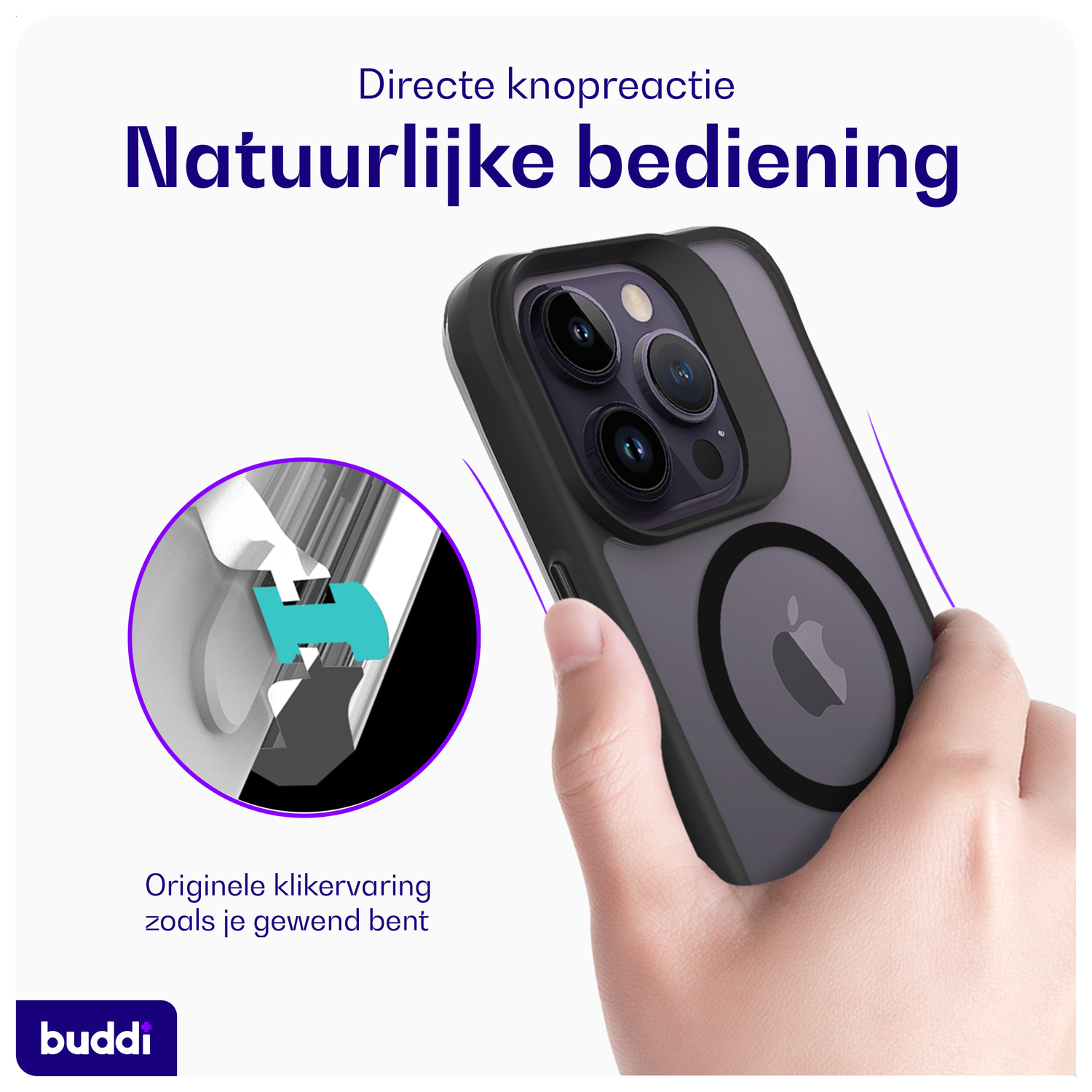 Buddi Hybrid Apple iPhone 14 Pro Hoesje MagSafe Back Cover Matte Zwart afbeelding 3